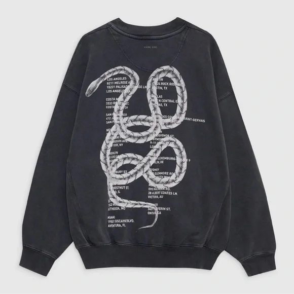 Anine Bing Jaci Sweatshirt Twisted Snake in Washed Black color (MEDIUM) - Picture 4 of 8
